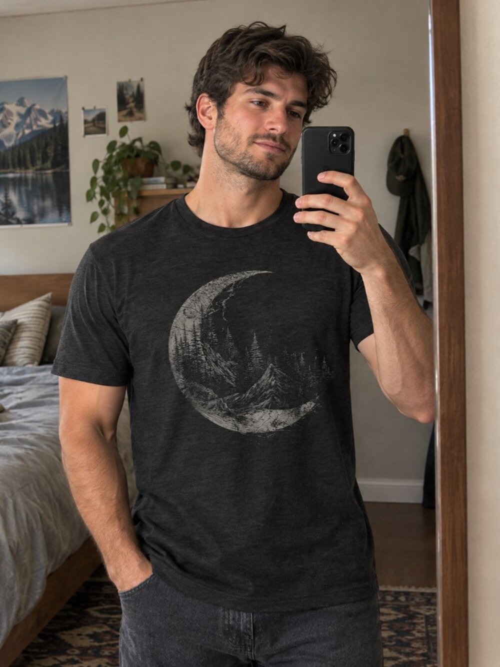 Topographic Crescent Moon T-Shirt